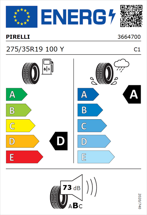 Tyre Label for Pirelli P Zero Corsa 275/35R19 100Y