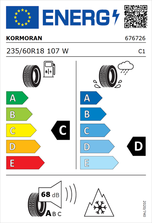 Tyre Label for Kormoran All Season 235/60R18 107W