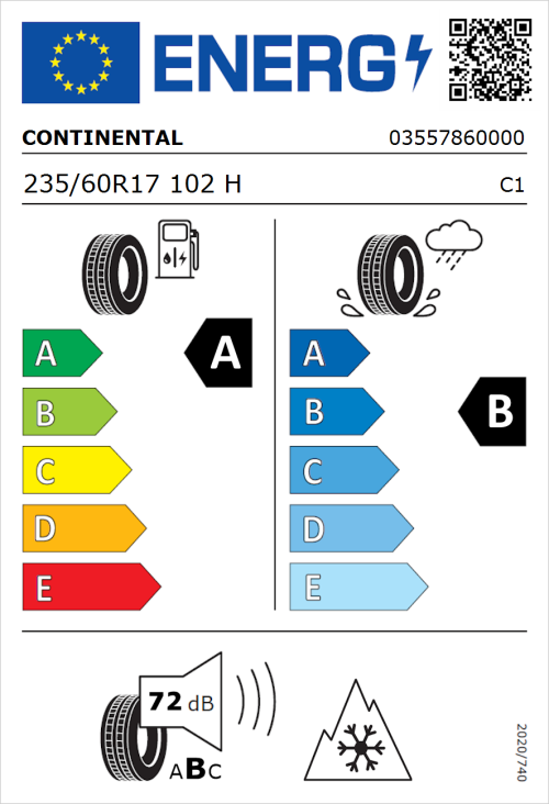 Tyre Label for Continental AllSeasonContact 235/60R17 102H