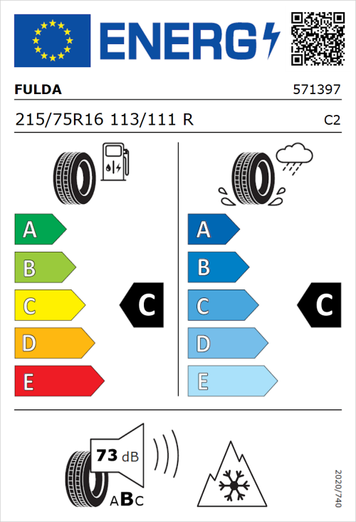 Tyre Label for Fulda Conveo Trac 3 215/75R16 113/111R