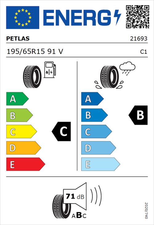 Tyre Label for Petlas Imperium PT515 195/65R15 91V