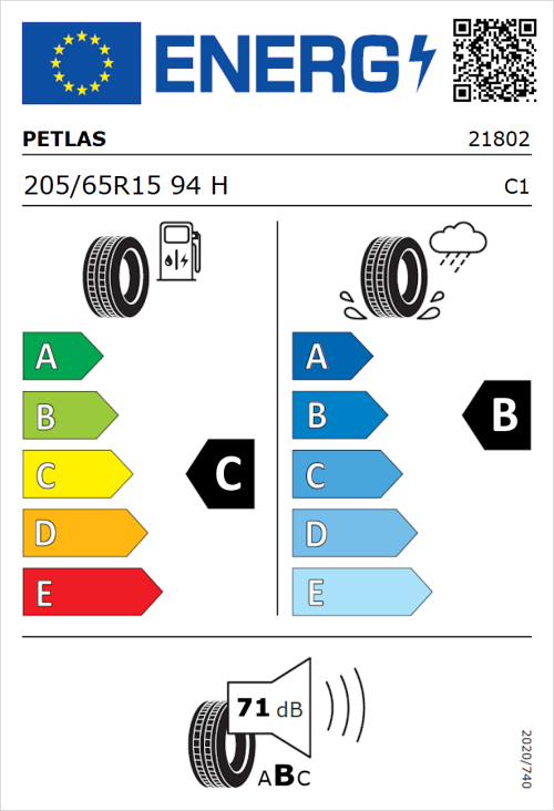 Tyre Label for Petlas Imperium PT515 205/65R15 94H