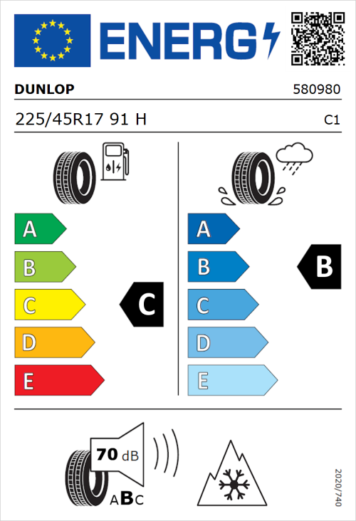 Tyre Label for Dunlop Winter 225/45R17 91H